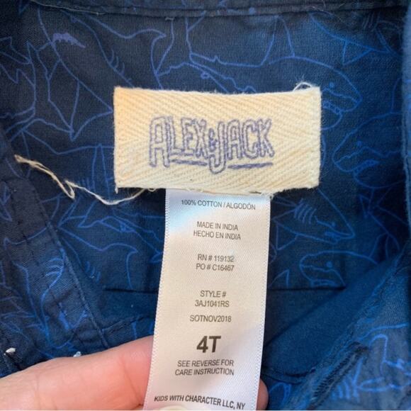 Alex & Jack Blue Shark Stencil Print Button Down Short Sleeve Shirt - Picture 5 of 7